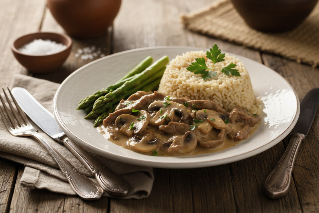 High-Protein GLP-1 Dinner:Light Beef Stroganoff