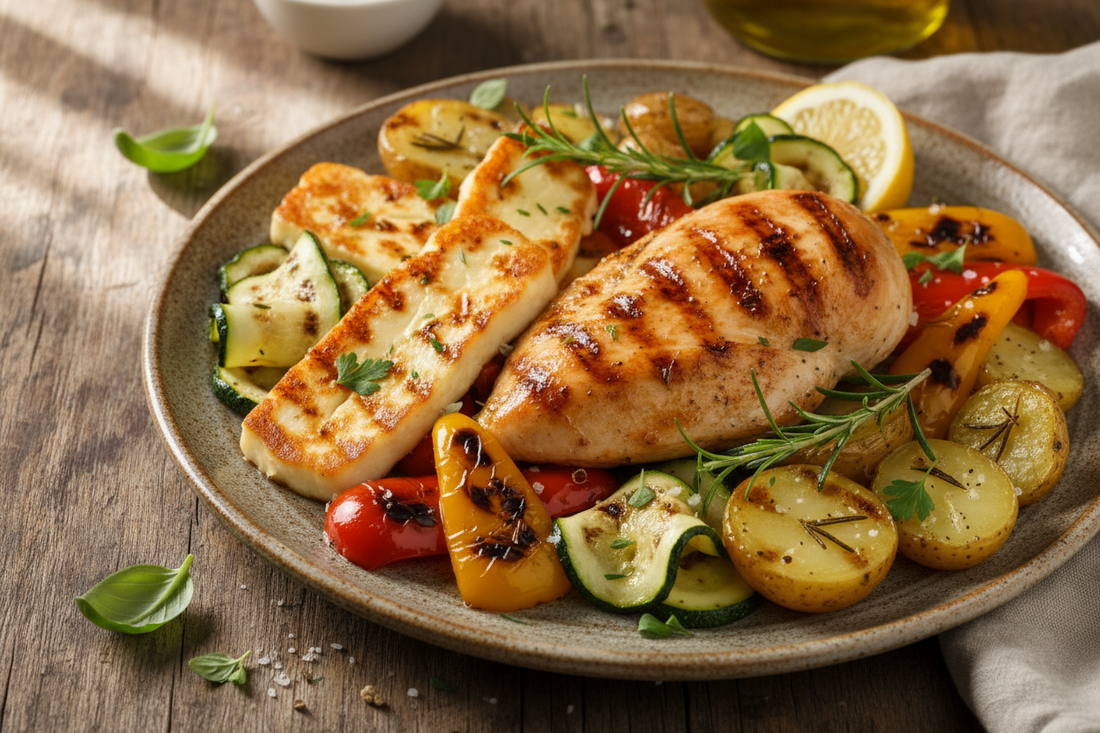 High-Protein GLP-1 Dinner:Roasted Chicken, Halloumi & Vegetables