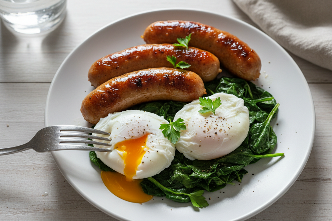 High-Protein GLP-1 Breakfast:Chicken Sausages & Poached Eggs