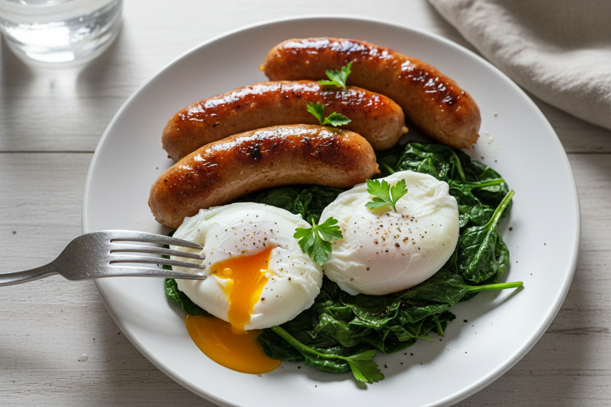 High-Protein GLP-1 Breakfast:Chicken Sausages & Poached Eggs