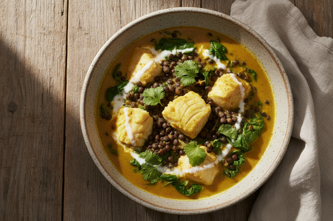 High-Protein GLP-1 Dinner: Cod Curry with Spinach