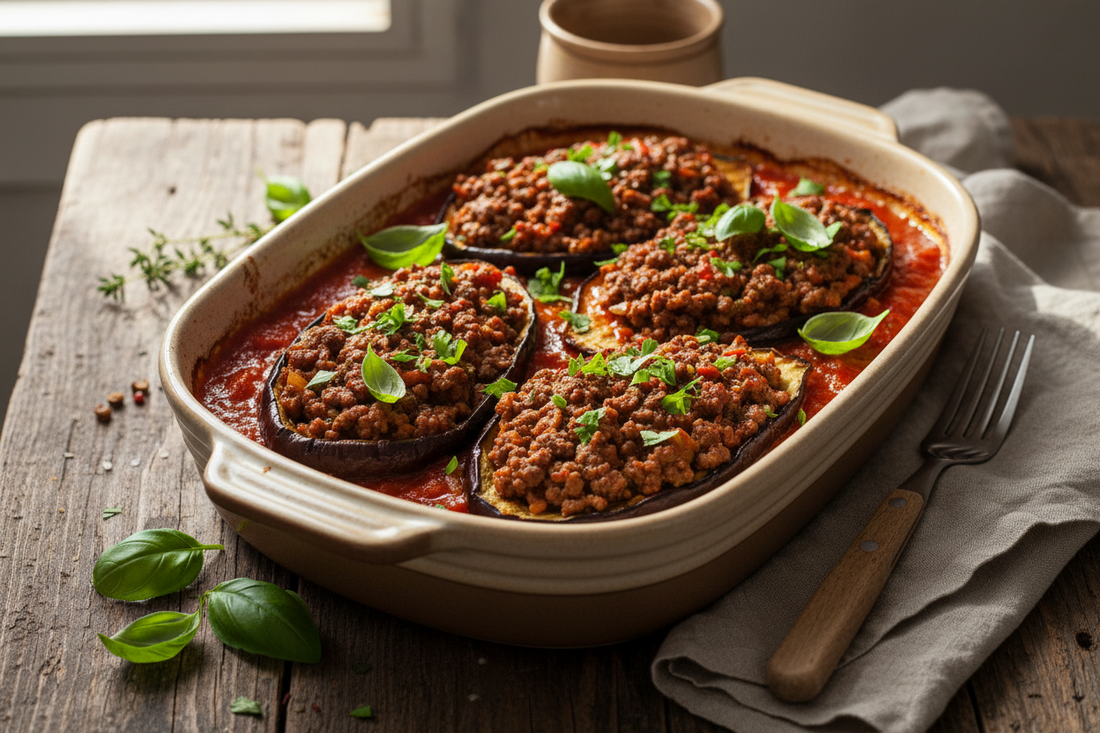 High-Protein GLP-1 Dinner: Beef Stuffed Aubergine