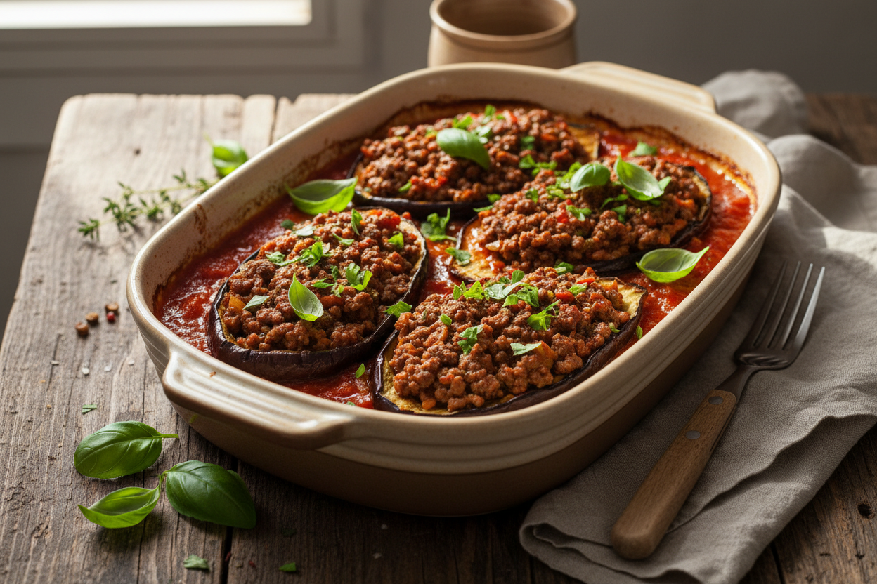 High-Protein GLP-1 Dinner: Beef Stuffed Aubergine