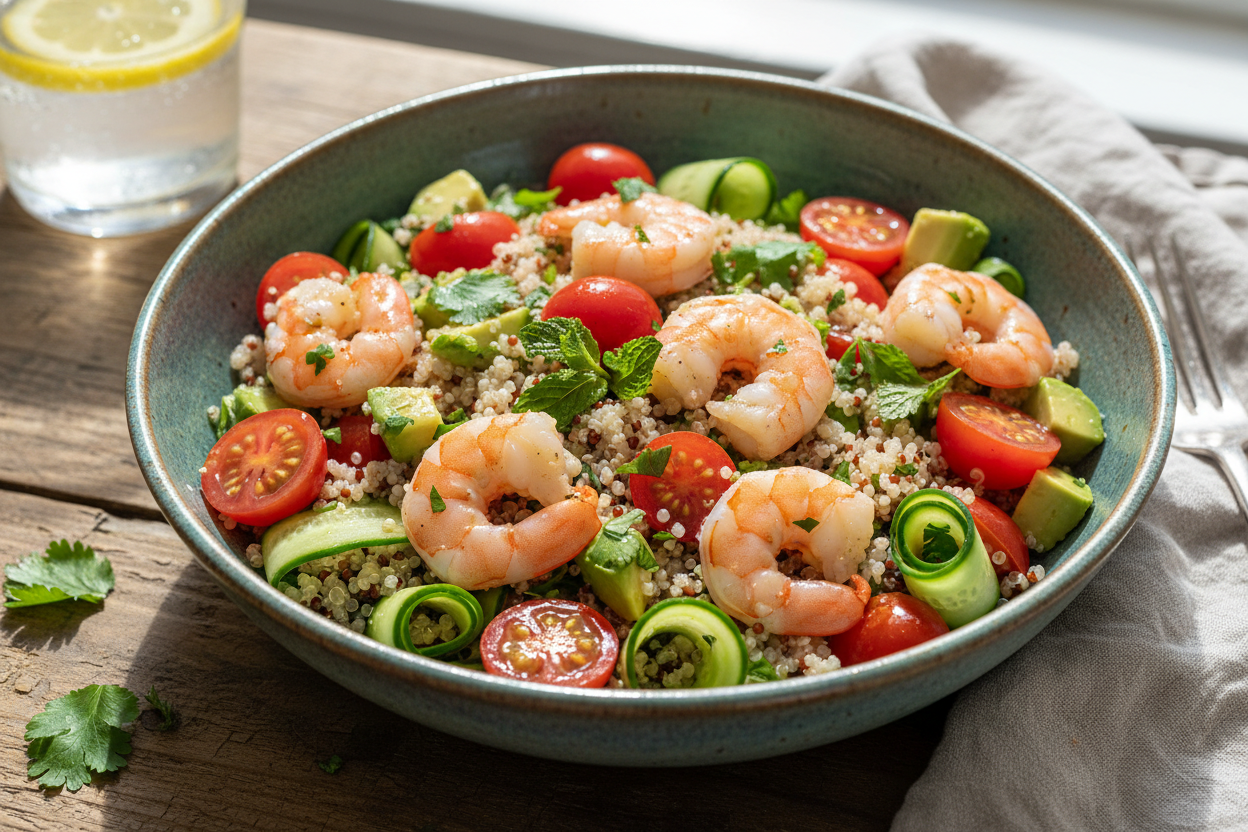 High-Protein GLP-1 Lunch: Prawn Quinoa Salad