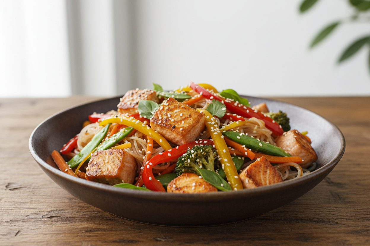 High-Protein GLP-1 Dinner:Salmon Stir Fry