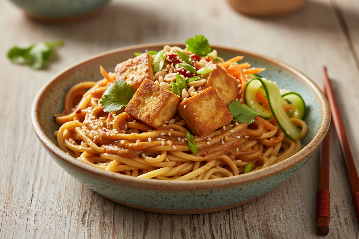 High-Protein GLP-1 Dinner: Tofu Peanut Noodles