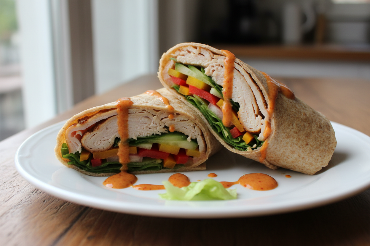 High-Protein GLP-1 Lunch:Lean turkey wrap